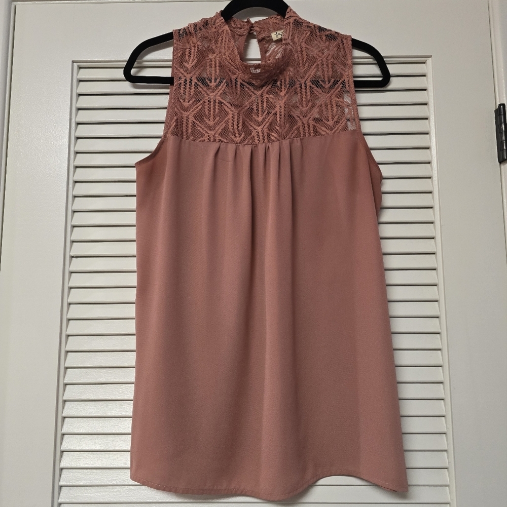 Lily White - Pink Lightweight Sleeveless Top With Lace Detail